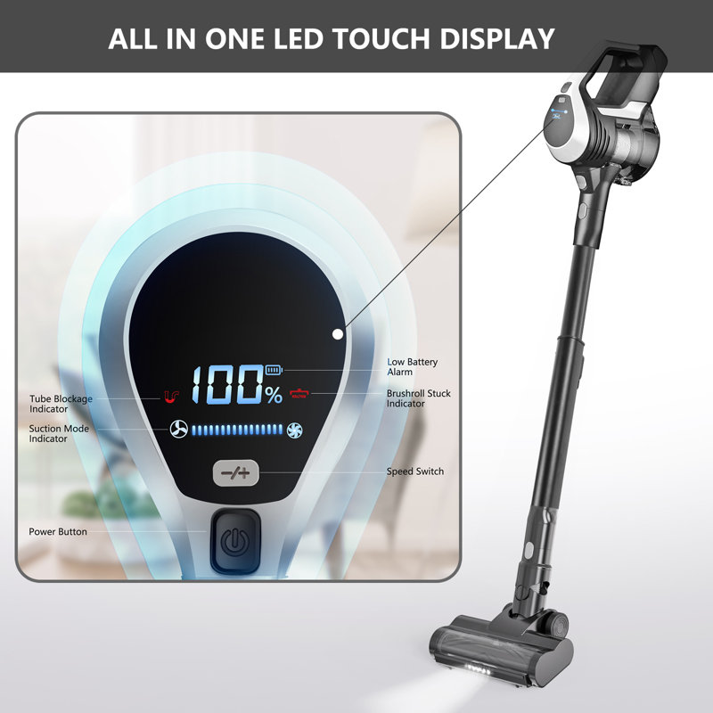 Moosoo Cordless Stick Vacuum Cleaner with LED Display, AntiTangle